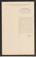 k.k. naturhistorisches Hofmuseum, Intendanzakten 1885-1896 (Hauer), Aktenzahl Z.306/1891, Seite 1